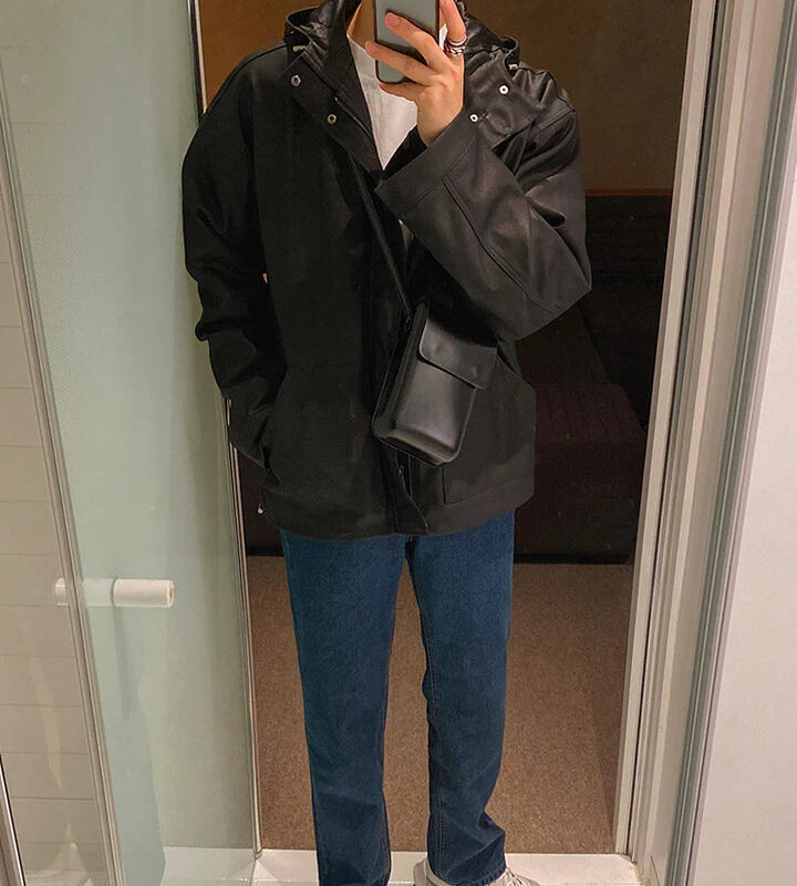 RT No. 3169 HOODED LEATHER JK
